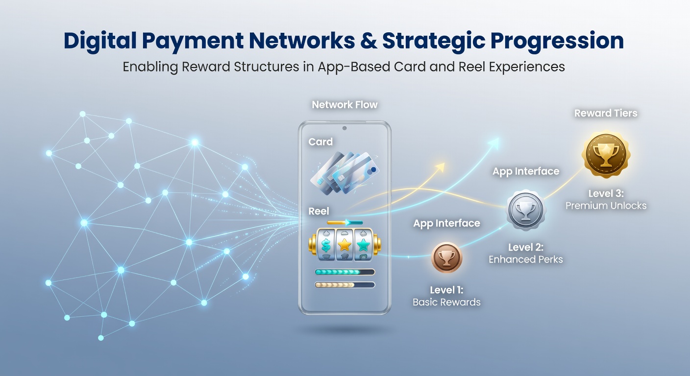 Mobile app interface showing digital payment options integrated with reward progression in card and slot games