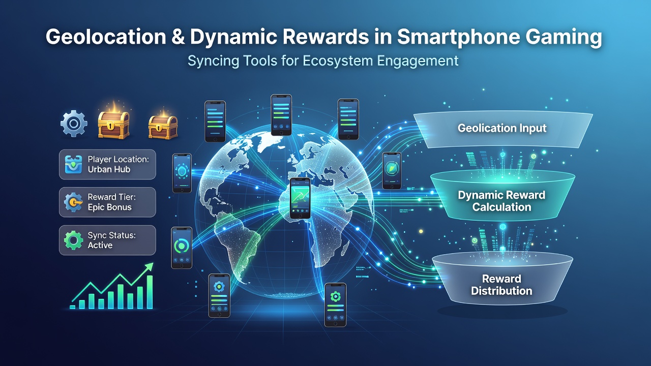 Dynamic reward allocation dashboard showing geolocation data sync across gaming apps