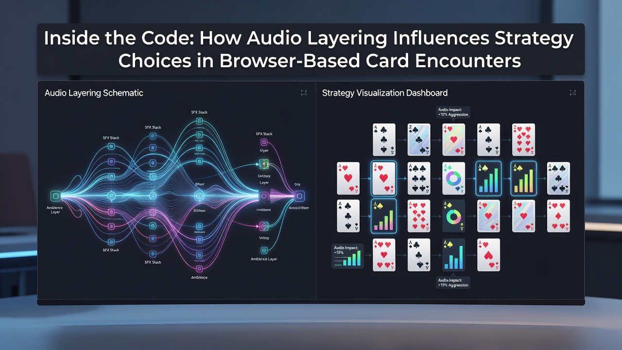 Browser-based card game interface showing layered audio controls and strategy decision panels